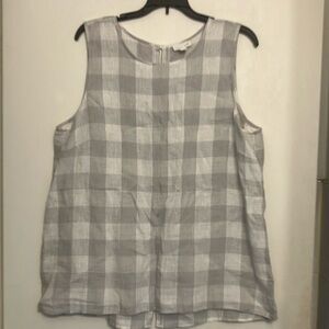 J. Jill love linen 100% linen button back sleeveless top grey and white Large